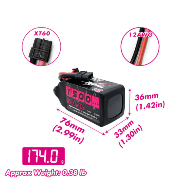 2PCS CNHL Black Series V2.0 4S 14.8V 1500mAh 130C LiPo Battery XT60 Plug for 150-220mm 4 Inch RC Drone FPV Racing - Image 5