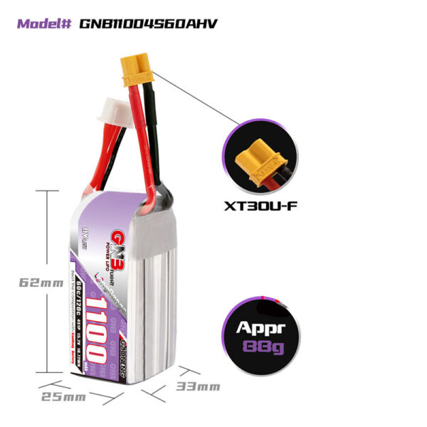 Gaoneng GNB 15.2V 1100mAh 60C 4S LiPo Battery XT30 / XT60 Plug for RC Drone - Image 4