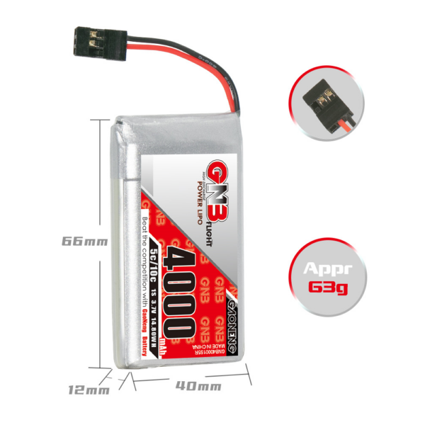 GAONENG 3.7V 4000mAh 5C 1S LiPo Battery JR Plug for Sanwa M17 Transmitter Receiver - Image 3