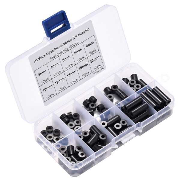 100pcs M3 Nylon Round ABS Metric Spacer Insulation Plastic Standoff Not Threaded for Screw Assortment Kit Set - Image 1