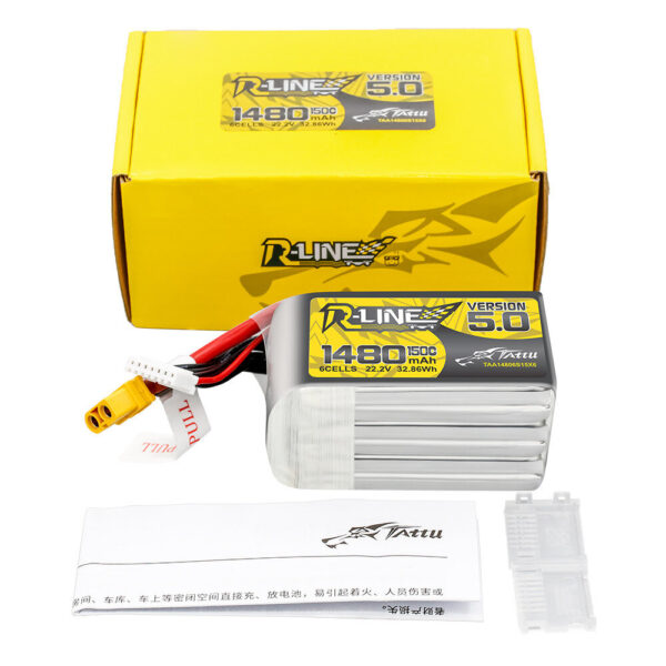 Tattu R-Line Version 5.0 1480mAh 6S 150C 22.2V Lipo Battery Pack With XT60 Plug for RC Drone - Image 5