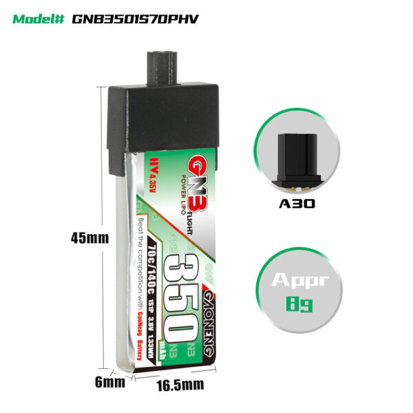 6Pcs Gaoneng 3.8V 350mAh 70C 1S LiHV Battery A30 Plug for Emax Tinyhawk S BetaFPV Beta75X BETAFPV BT2.0 - Image 3