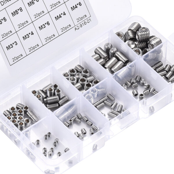 200pcs 304 Stainless Steel Set Screw M3 M4 M5 M6 M8 Allen Head Socket Hex Grub Screw Set Cup Point Assortment Kit Metric - Image 4