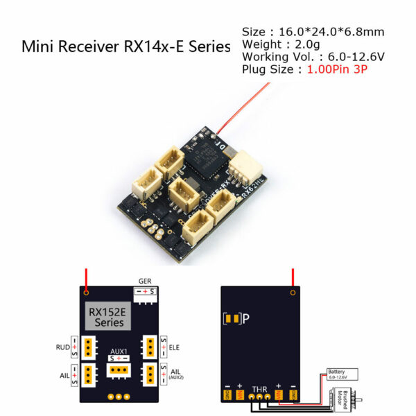 AEORC RX154-E/TE 2.4GHz 7CH Mini RC Receiver with Telemetry Integrates 2S 7A Brushless ESC Supports DSMX/2 for RC Drone - Image 4