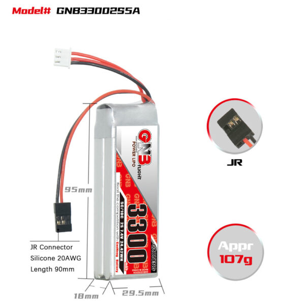 Gaoneng GNB 7.4V 3300mAh 5C 2S LiPo Battery JR Plug for Airtronics / Sanwa MT-4  M11X M12 Transmitters Exzes-X Aquila-6 SD-10G - Image 4