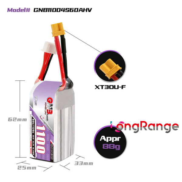 Gaoneng GNB 15.2V 1100mAh 60C 2S HV LiPo Battery XT30 Plug for RC Drone - Image 4