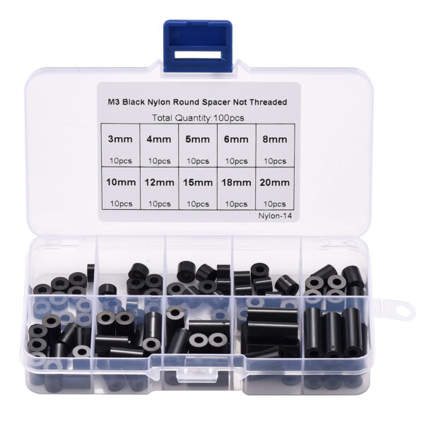 100pcs M3 Black Nylon Round ABS Metric Spacer Insulation Plastic Standoff Not Threaded for Screw Assortment Kit Set - Image 2