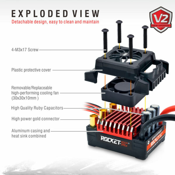 Surpass Hobby Rocket V2 Waterproof 130A/160A Brushless ESC for 1/7 1/8 RC Car Vehicles Model Parts - Image 4