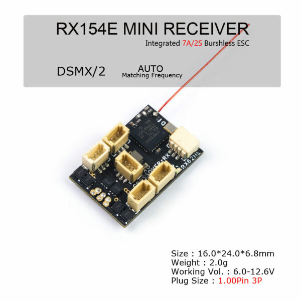 AEORC RX154-E/TE 2.4GHz 7CH Mini RC Receiver with Telemetry Integrates 2S 7A Brushless ESC Supports DSMX/2 for RC Drone - Image 2