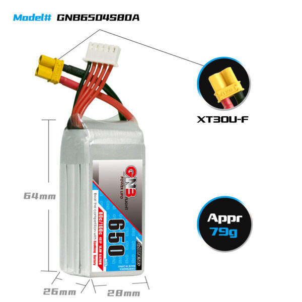 Gaoneng GNB 14.8V 650mAh 80C 4S LiPo Battery XT30U-F Plug for  GEPRC Tern LR40 FPV Racing Drone - Image 5