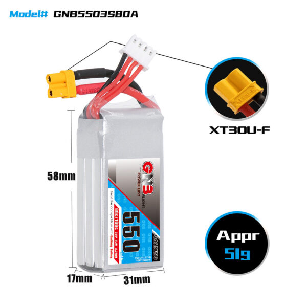 Gaoneng GNB 11.1V 550mAh 80/160C 3S LiPo Battery XT30 Plug for RC Drone - Image 5