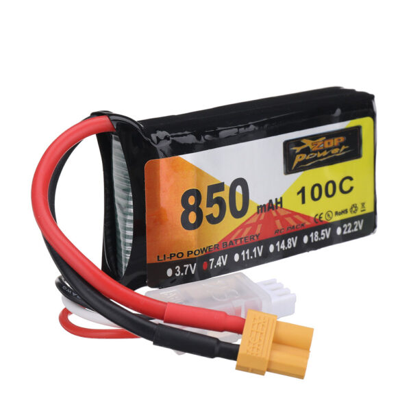 ZOP Power 7.4V 850mAh 100C 2S LiPo Battery XT30 Plug for RC Drone - Image 1