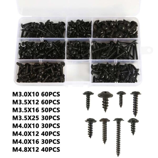 340Pcs Pan Head Tapping Screw Cross Head M3/M3.5/M4/M4.8 Self Tapping Screw Set Assortment Kit Black Furniture Carbon Steel - Image 3