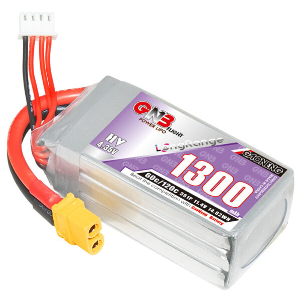 GNB GAONENG 11.4V 1300mAh 60C 3S LiPo Battery XT30/XT60 Plug for RC Drone - Image 1