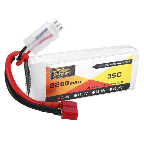 ZOP Power 7.4V 2200mAh 35C 2S Lipo Battery T Plug for Wltoys 124019 144001 10428 10428A/B/C/A2/B2/C2 K949 RC Car - Image 1