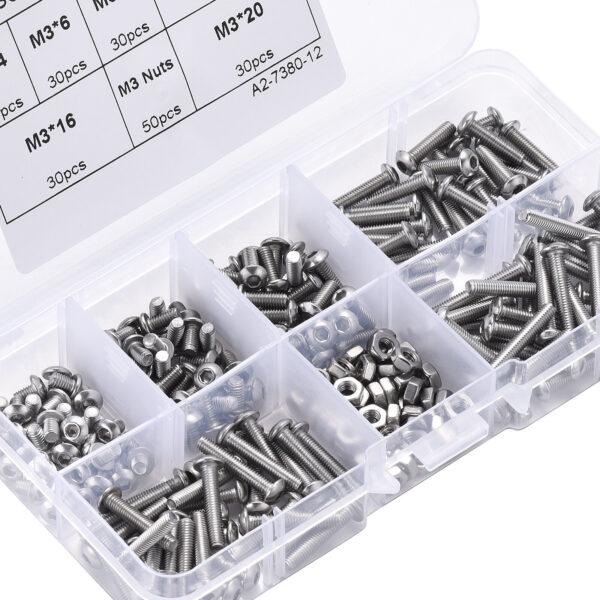 230pcs M3 304 Stainless Steel Allen Hex Drive Button Head Socket Cap Bolts Screws Nuts Assortment Kit Box Nuts Allen bolts Set - Image 5