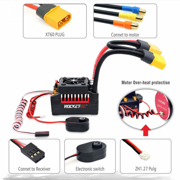 Surpass Hobby Rocket V2 Waterproof 130A/160A Brushless ESC for 1/7 1/8 RC Car Vehicles Model Parts - Image 8