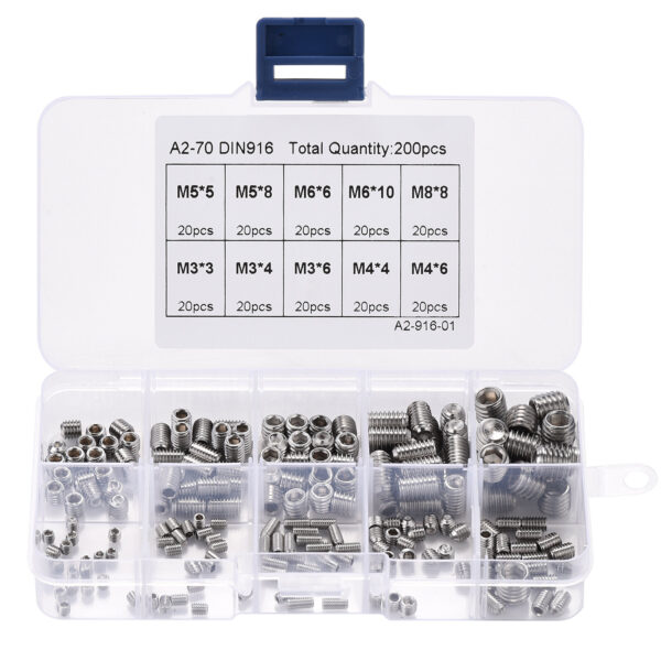 200pcs 304 Stainless Steel Set Screw M3 M4 M5 M6 M8 Allen Head Socket Hex Grub Screw Set Cup Point Assortment Kit Metric - Image 3