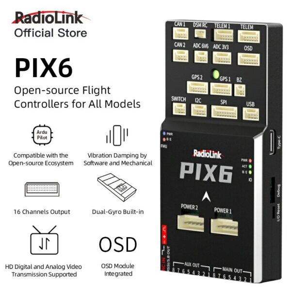 Radiolink PIX6 Open-source Flight Controller Built-in Dual Gyroscope Support ArduPilot for RC Multi-Rotor Drone Airplane Helicopter Car Boat - Image 4