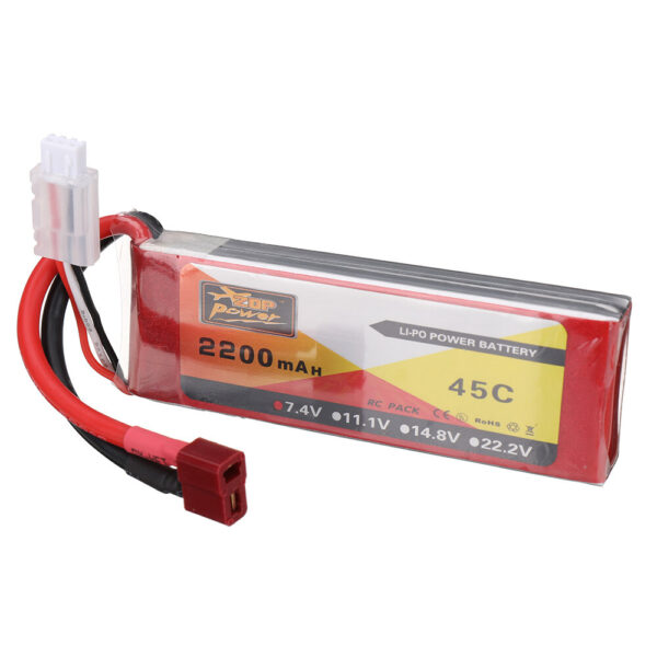 ZOP Power 7.4V 2200mAh 45C 2S LiPo Battery T Plug for Wltoys 124016 124017 RC Car - Image 1