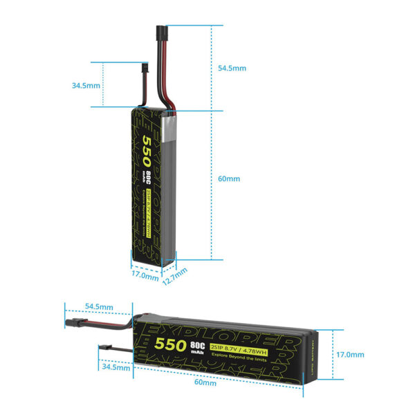 2PCS Flywoo Explorer 8.7V 550mah 80C 2S HV Lipo Battery XT30 Plug for Micro Quad - Image 3