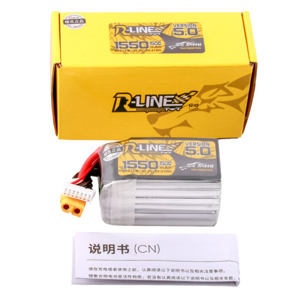 TATTU R-LINE V5.0 22.2V 1550mAh 150C 6S1P LiPo Battery XT60 Plug for RC Drone - Image 3