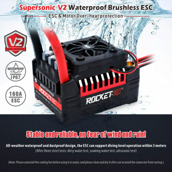 Surpass Hobby Rocket V2 Waterproof 130A/160A Brushless ESC for 1/7 1/8 RC Car Vehicles Model Parts - Image 6