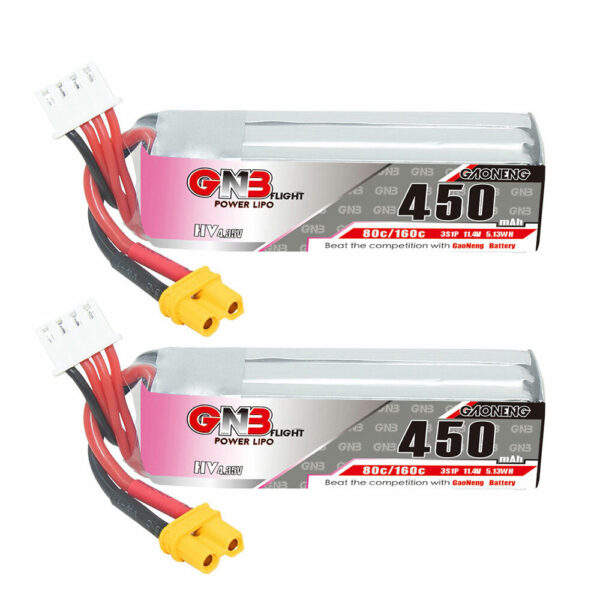 Gaoneng GNB 11.4V 450mAh 80C 3S HV LiPo Battery XT30 Plug for RC Drone - Image 1