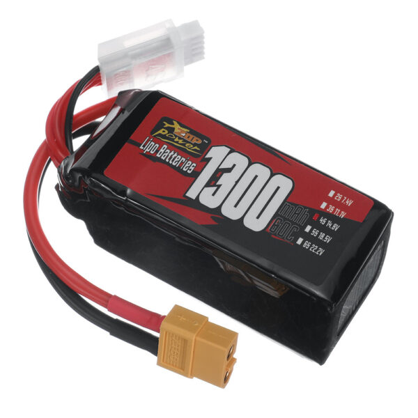 ZOP Power 4S 14.8V 1300mAh 60C 19.24Wh LiPo Battery XT60 Plug for RC Drone - Image 1