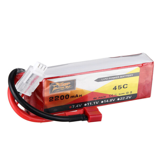 ZOP Power 7.4V 2200mAh 2S 45C Lipo Battery T Plug for Wltoys 124019 124018 144001 10428 K949 Rc Car - Image 2