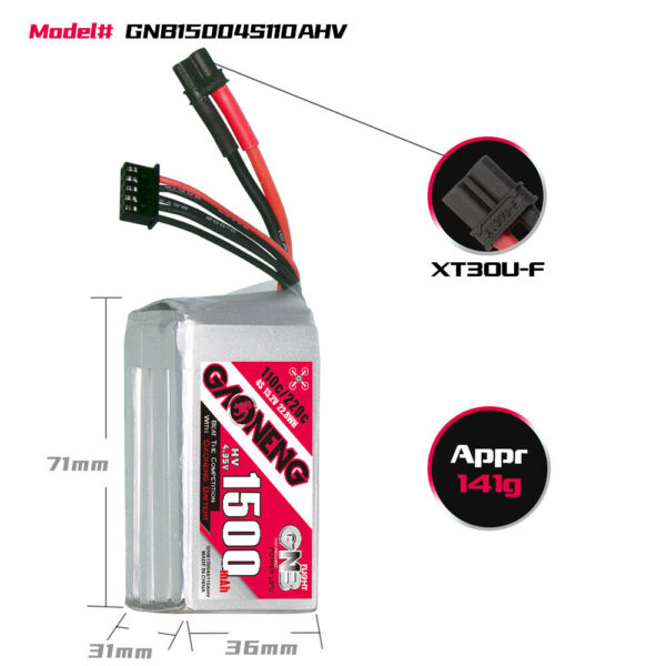 GNB GAONENG 15.2V 1500mAh 110C 4S LiPo Battery T/XT30/XT60 Plug for RC Drone - Image 3