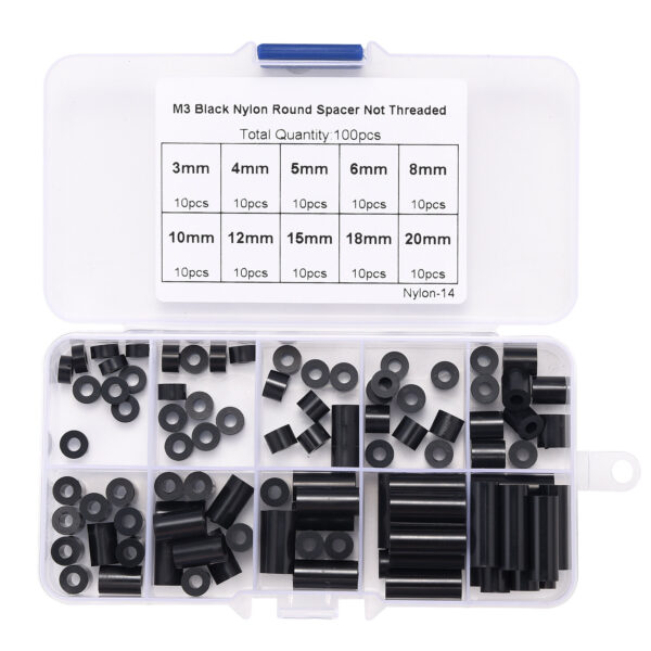 100pcs M3 Black Nylon Round ABS Metric Spacer Insulation Plastic Standoff Not Threaded for Screw Assortment Kit Set - Image 3