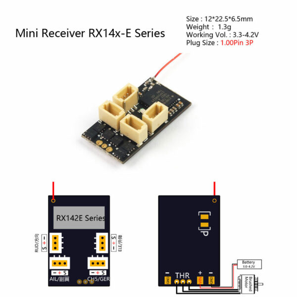 AEORC RX142-E 2.4GHz 5CH Mini RC Receiver Integrated 1S 5A Brushless ESC Supports FUTABA/S-FHSS for RC Drone - Image 4