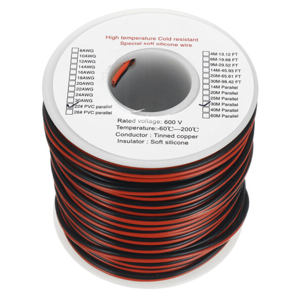 EUHOBBY 30m 22AWG PVC Line High Temperature Tinned Copper Wire Cable for RC Battery - Image 1