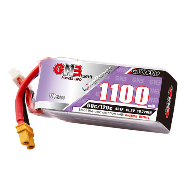 Gaoneng GNB 15.2V 1100mAh 60C 4S LiPo Battery XT30 / XT60 Plug for RC Drone - Image 1