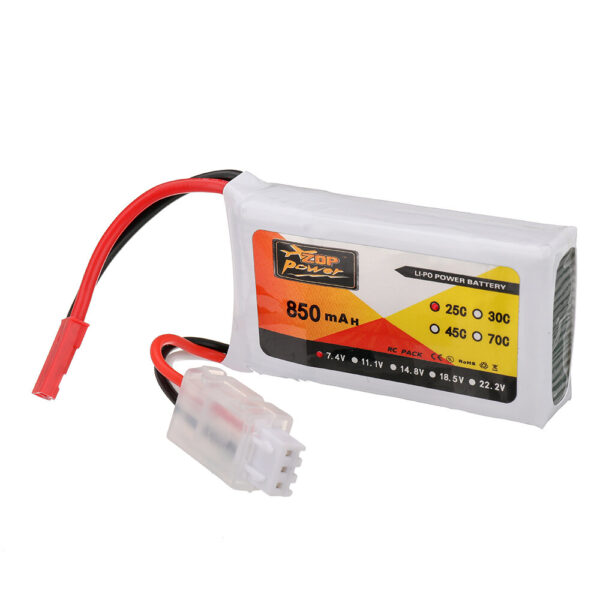 ZOP Power 7.4V 850mAh 25C 2S LiPo Battery JST Plug for RC Drone - Image 1