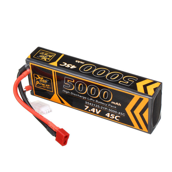 ZOP Power 7.4V 5000mAh 45C 2S Lipo Battery T Plug for 1/10 RC Racing Car - Image 2