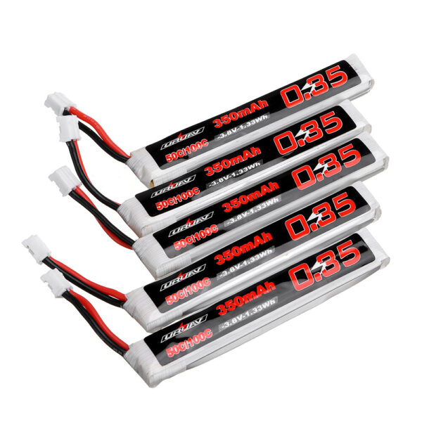 5Pcs URUAV 3.8V 350mAh 50/100C 1S Lipo Battery PH2.0 Plug for RC Racing Drone - Image 1