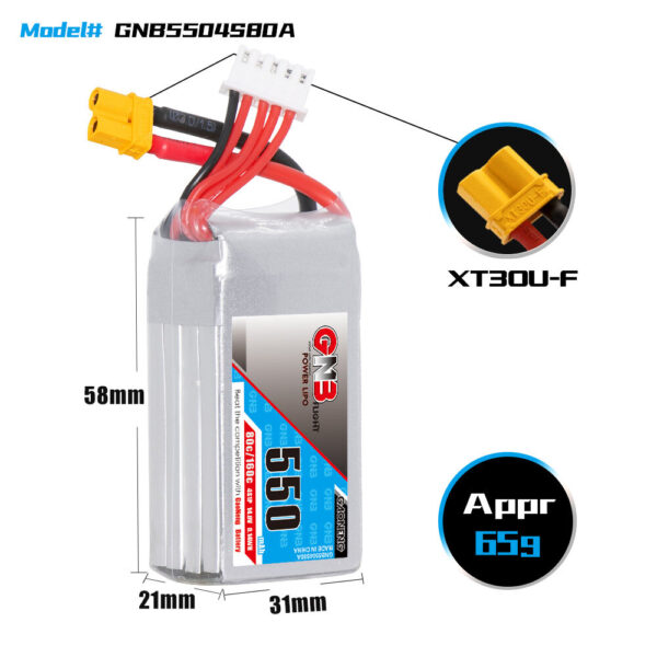 Gaoneng GNB 14.8V 550mAh 80C/160C 4S LiPo Battery XT30 Plug for RC FPV Racing Drone - Image 5