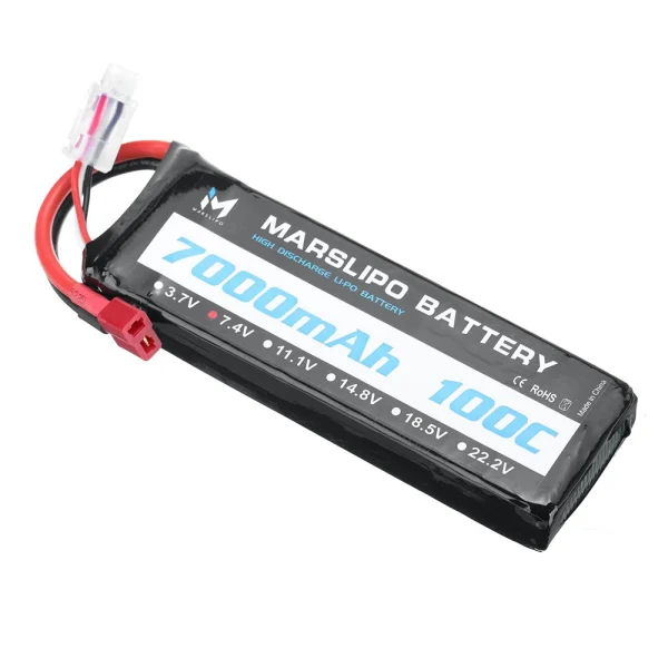 MARSLIPO 7.4V 7000mAh 100C 2S Lipo Battery T Plug with XT60 Adapter for RC Model Toys - Image 3