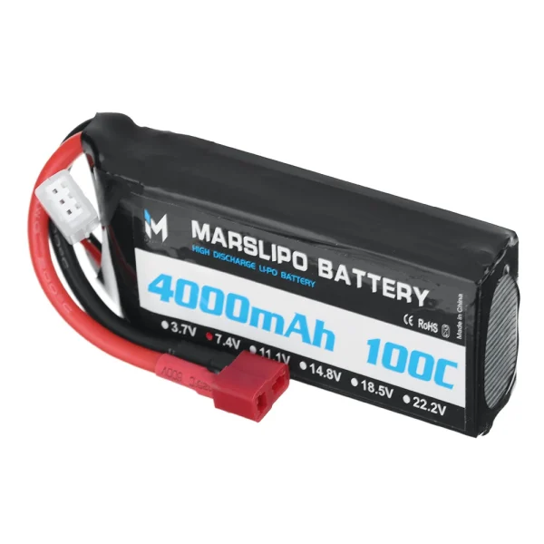 MARSLIPO 7.4V 4000mAh 100C 2S Lipo Battery T Plug for RC Car - Image 3