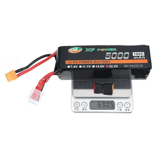 XF POWER 22.2V 5000mAh 100C 6S LiPo Battery XT60 Plug with T Deans Plug for RC Drone - Image 9