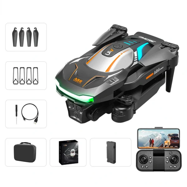 YCRC A88 PRO WiFi FPV with 3 HD Lens Optical Flow Positioning Cool Gradient Lighting Foldable RC Drone Quadcopter RTF - Image 9