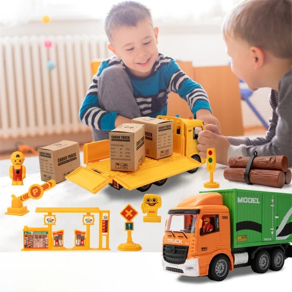 HJ Models 689-847A 1/20 27MHZ/49MHZ 6CH 2-IN-1 RC Car Cargo Truck Container Van Vehicles Engineering LED Lighting Sound RTR Remote Control Toys - Image 5