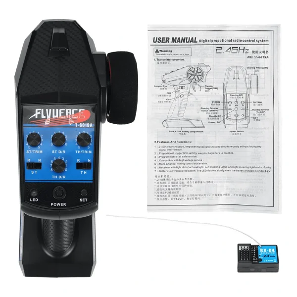 FLYUEACE T-6819A 2.4GHz 4CH Transmitter with RX-G4 Light Control Mini Receiver for RC Car Boat Tank Models - Image 9