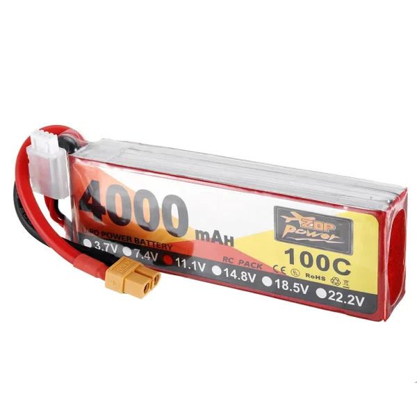 ZOP Power 11.1V 4000mAh 100C 3S Lipo Battery XT60 Plug for RC Racing Drone - Image 2