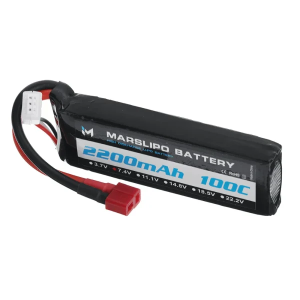 MARSLIPO 7.4V 2200mAh 100C 2S Lipo Battery T Plug with XT60 Adapter for RC Models - Image 3