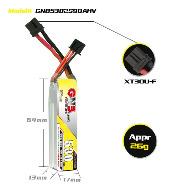 Gaoneng GNB 7.6V 530mAh 90C 2S LiHV Lipo Battery XT30 Plug for Happymodel Mobula 8 Sub250 Nanofly20 Mobula8 TinyGo CRUX3 FPV Racing Drone - Image 5