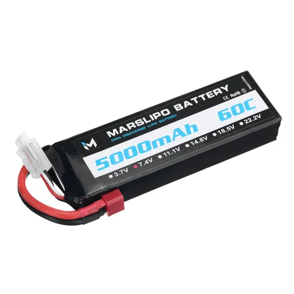 MARSLIPO 7.4V 5000mAh 60C 2S Lipo Battery T Plug for RC Car - Image 5