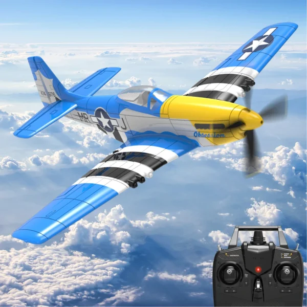 VolantexRC Mini Mustang P-51D V2 EPP 400mm Wingspan 2.4G 4CH 6-Axis Gyro One Key Aerobatics XPilot Stabilization System RC Airplane Trainer RTF Compatible DSM S-BUS Protocol for Beginner - Image 2